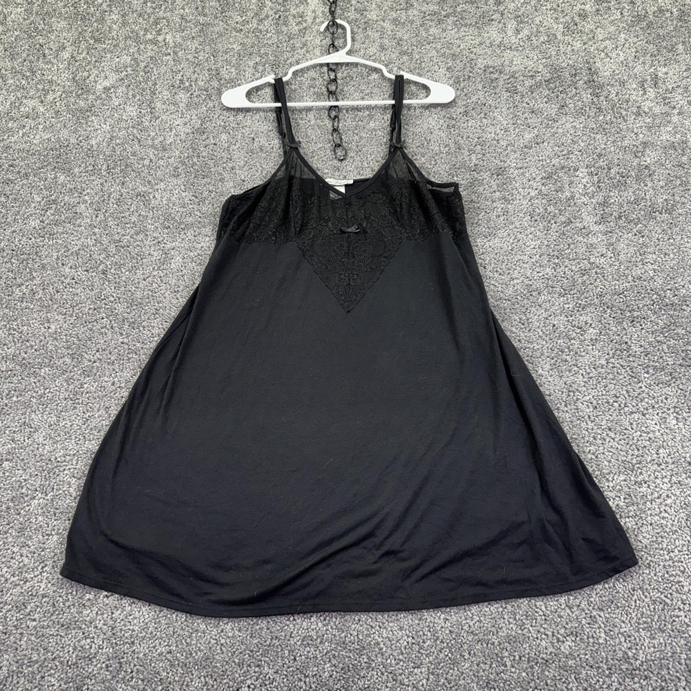 Linea Donatella Gown Womens XL Black Lace Jersey Chemise Nightgown Sleepwear